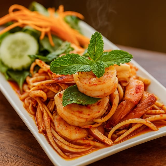 Pla koong spicy shrimp salad.