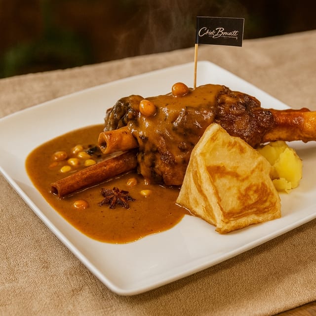 Lamb shank massaman with roti curry.
