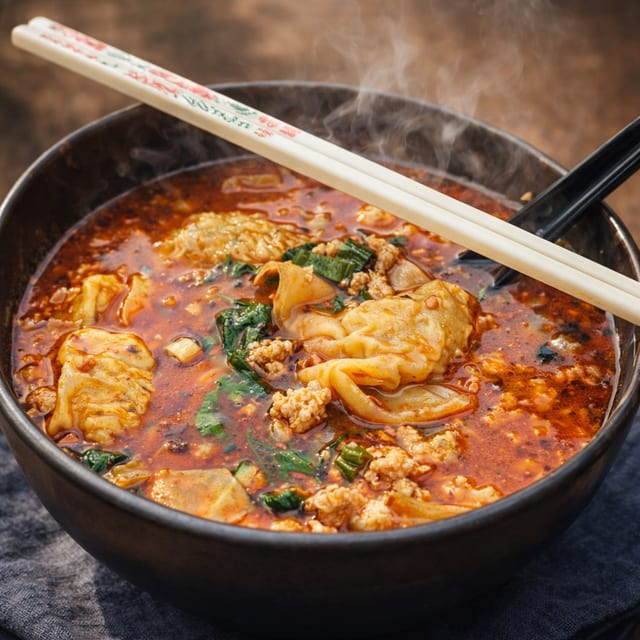Dumpling tom yum soup.